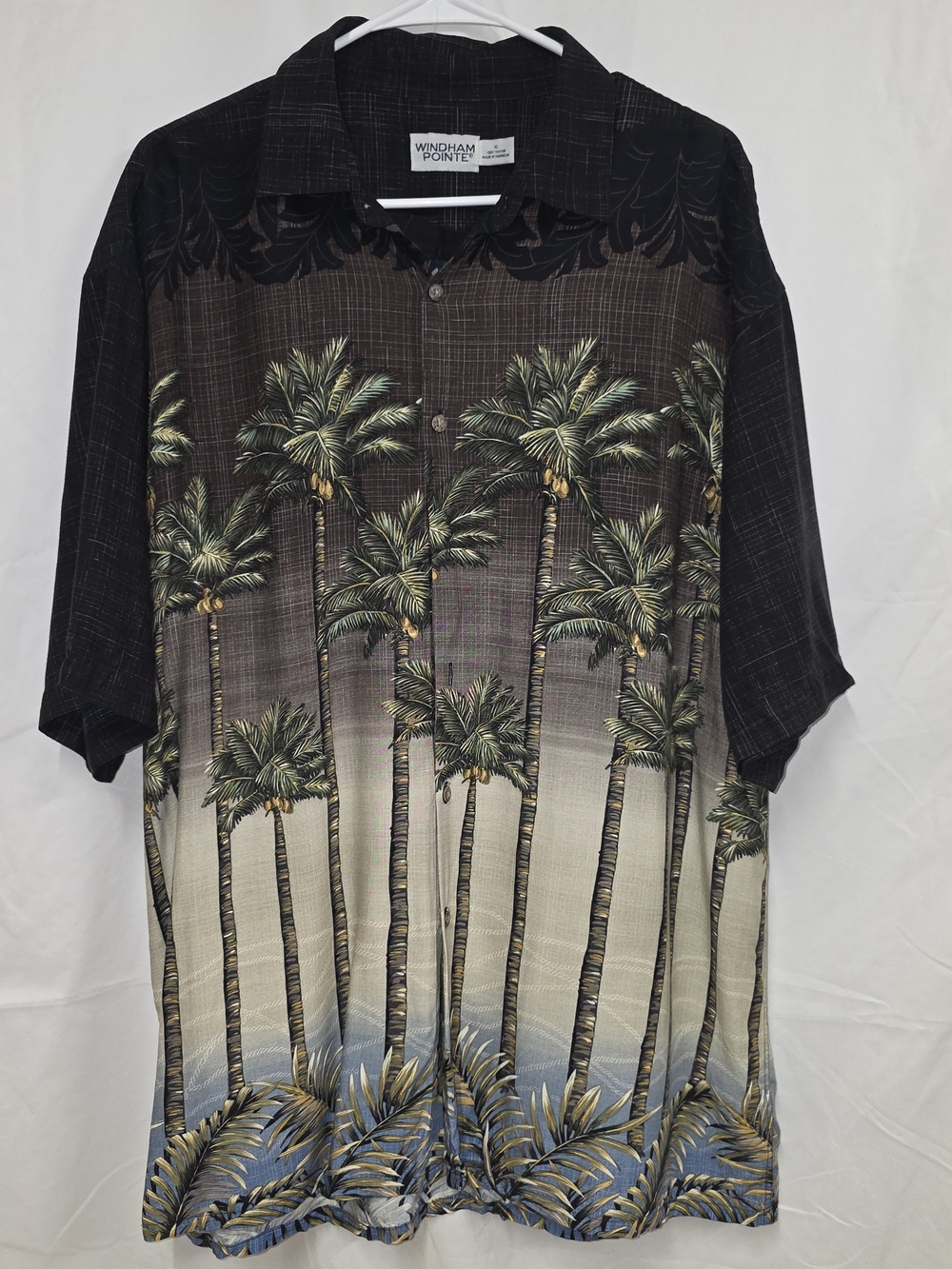 Windham Pointe Men's Black & Green Palm-Print Casual Button Down Shirt XL